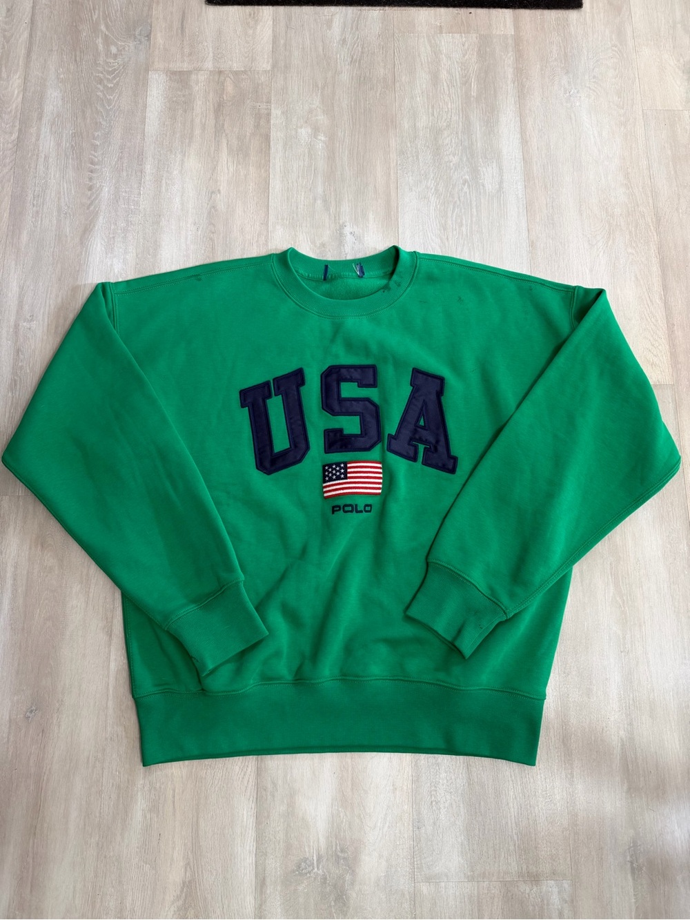 Polo by Ralph Lauren Green USA Crewneck Sweatshirt with Flag Patch